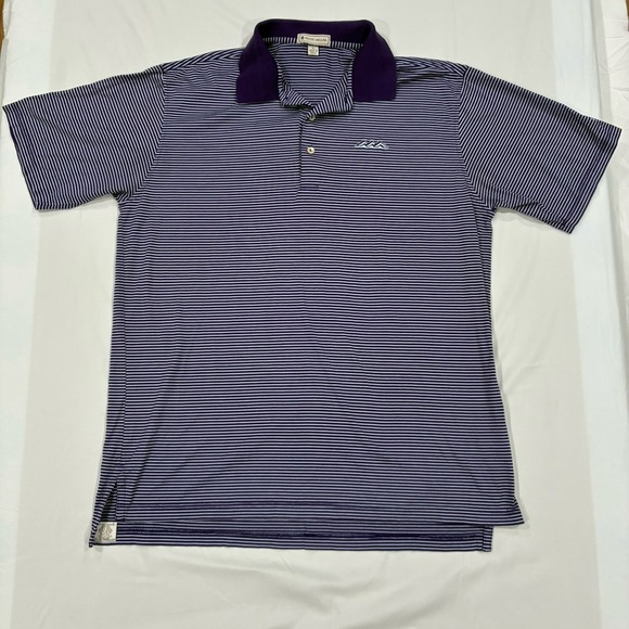 Peter Millar Polo Shirt Mens Large Purple Striped‎ Performance Golf 100% Cotton - Picture 1 of 8